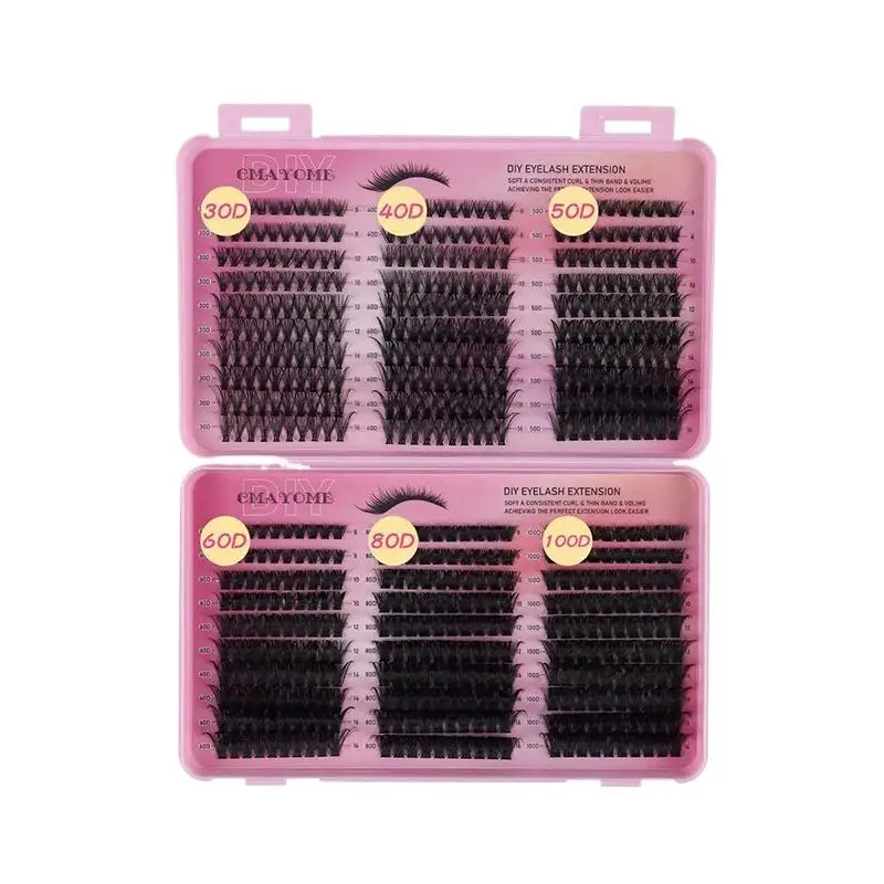 600pcs Individual Eyelash Extensions Thick Fluffy 30D/100D Mix Length DIY Cluster Lashes For Easy Application And Removal