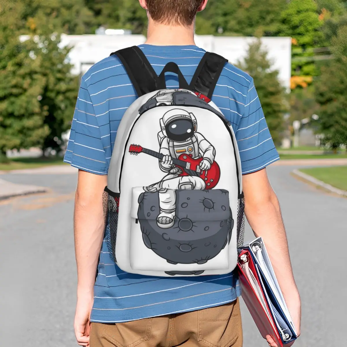 Astronaut Playing Guitar In The Space Backpack Student BookBag Kids School Bag Laptop Shoulder Bags for Boys Girls