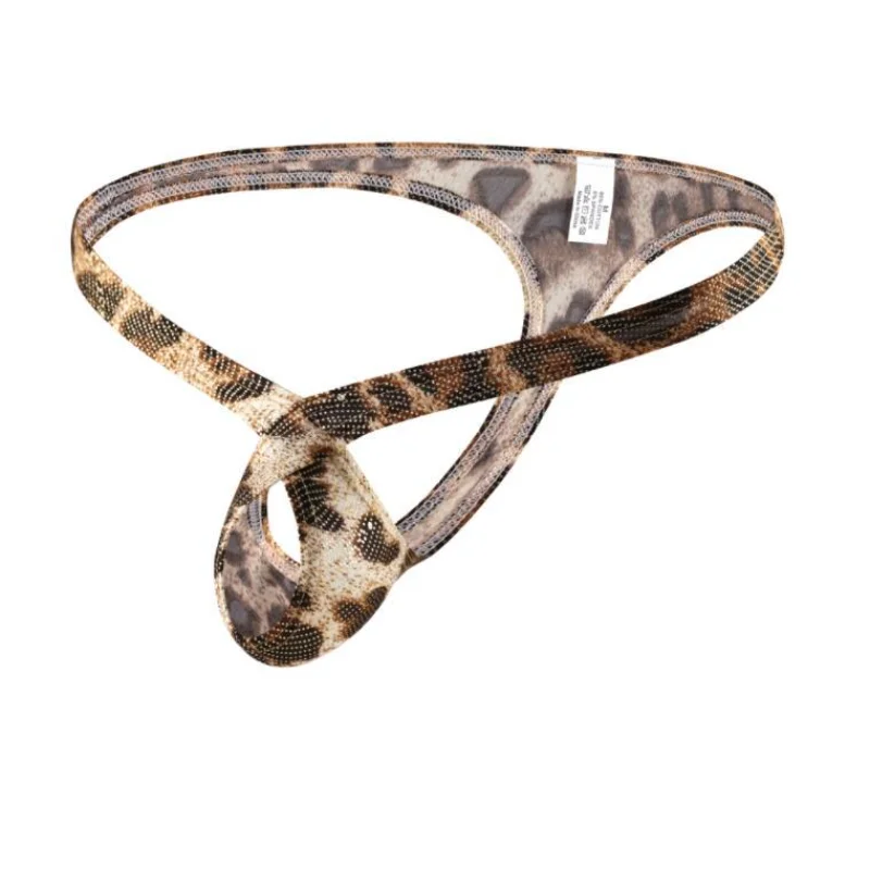 Men's Sexy Thongs G String Hollow Pouch Panties Leopard Printed Underwear Sexy Low-Rise T-Back Open Butt Thong Lingerie