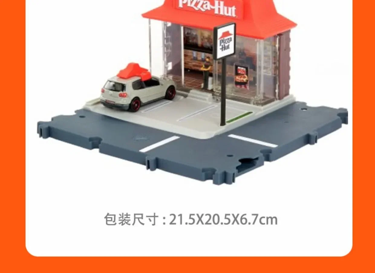 Original Mattel Matchbox Action Drivers Car Pizza Hut Pizza Run Playset Bus Station Scene Vehicle Toys for Boys Educational Prop