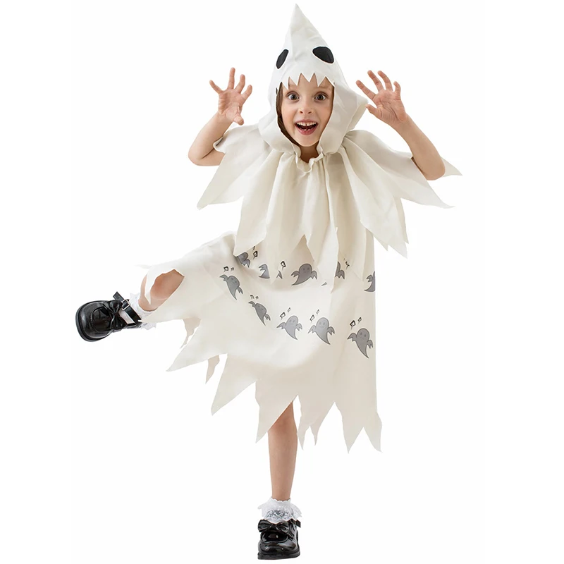 Children's White Ghost Cape Role Playing Dress Horror Ghost Cosplay Costumes Halloween Party Face Fashion Stage Performance Wear
