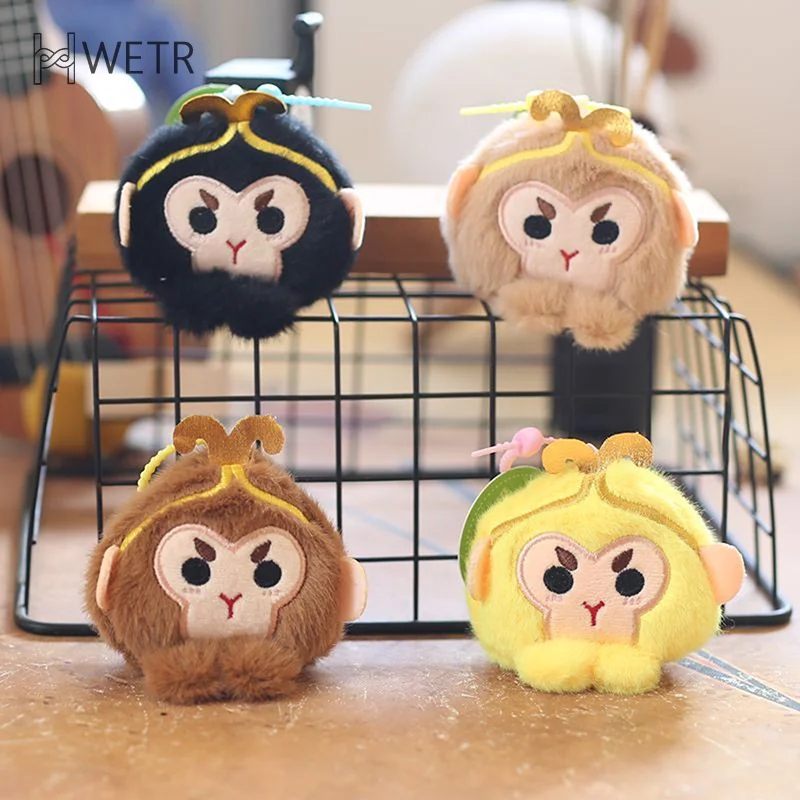 1PC Cute Wukong Head Keychain Cartoon Plush Stuffed Keyring Little Monkey Doll Book Bag Pendant DIY Accessories