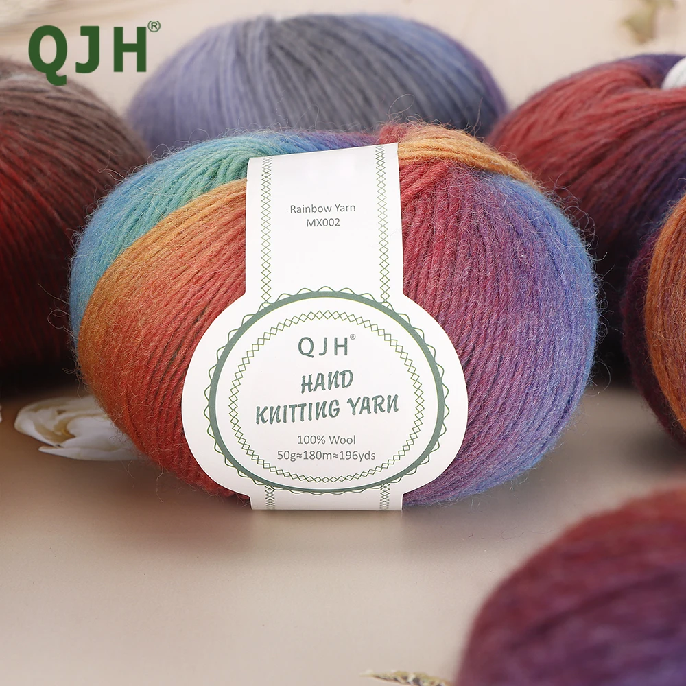 QJH 10 Pcs Soft Multicolor 100% Wool Yarn for Crocheting and Knitting, Craft Yarn - Length 50g/1.76oz (180m/196yd)