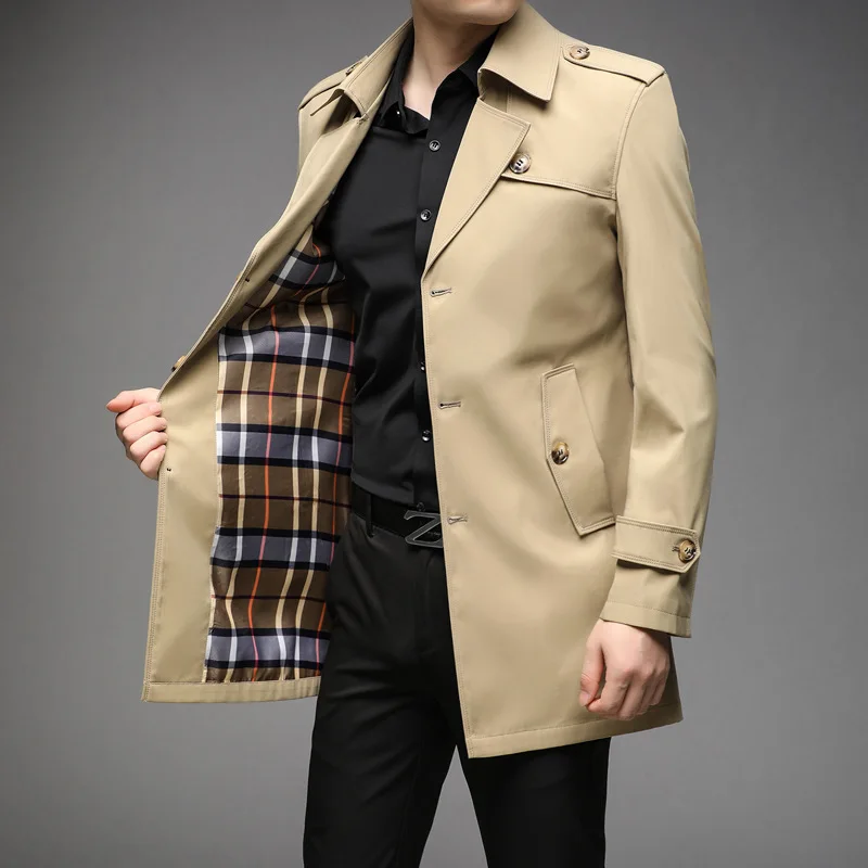 New Spring Men Trench Fashion England Style Long Trench Coats Mens Casual Outerwear Jackets Windbreaker Brand Mens Clothing 2024