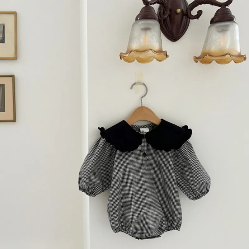 Newborn Baby Girl Boy Cotton Ruffle Lapel Romper Infant Toddler Cute Long Sleeve Jumpsuit Autumn Spring Baby Clothes 3M-18M