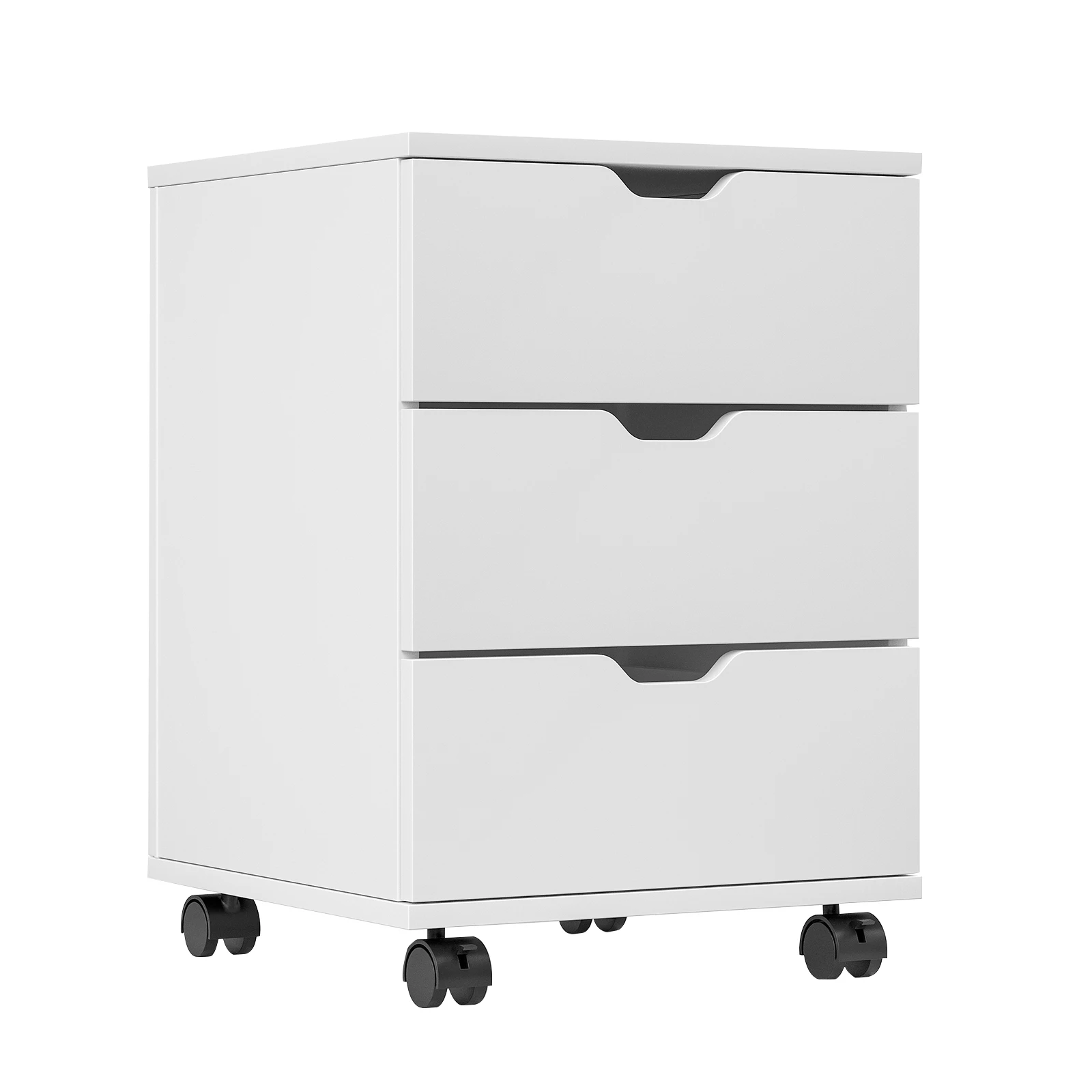 Required Assembly，Farini 3-Drawer Under Desk Wooden File Cabinet with Lockable Caster Storage Cabinets for Home Office,White