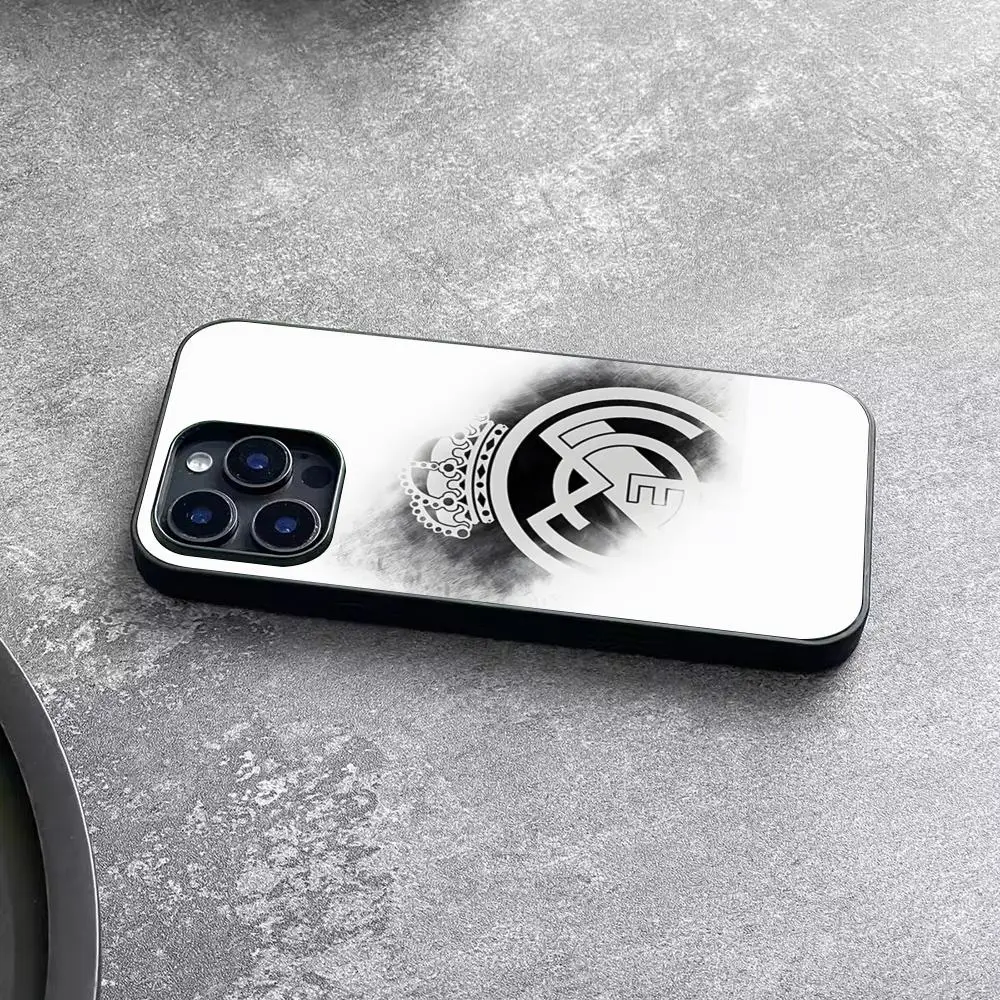 Etui na telefon z logo R-ReaL M-MaDriDS FC do iPhone 17 Air 16 15 14 Plus 13 12 11 Pro Max, dwukolorowe, twarde PC, modna osłona ochronna — zdjęcie produktu 2