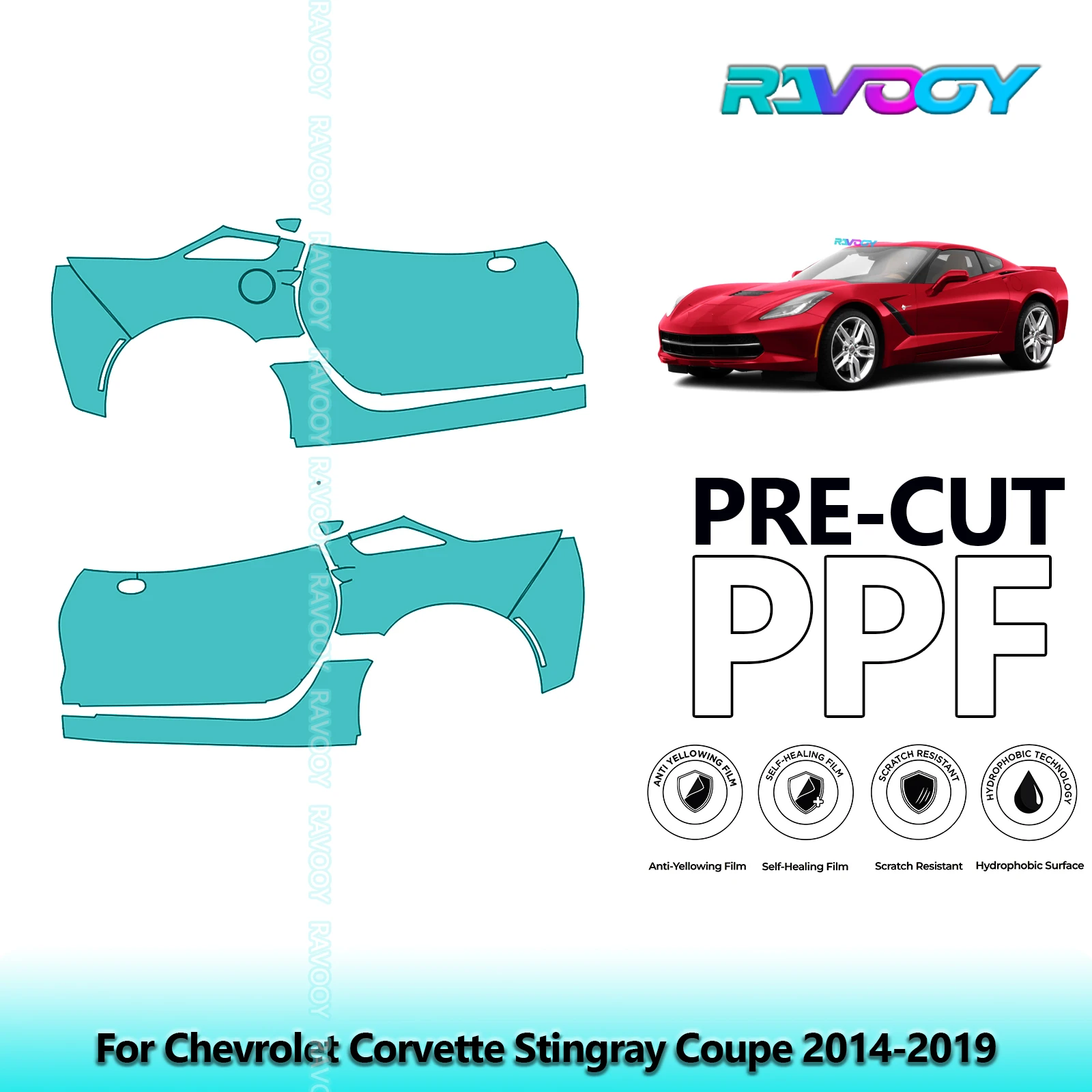 

For Chevrolet Corvette Stingray Coupe 2014-2019 8.5mil Pre-Cut PPF Door & A/B Pillar Kit TPU Paint Protection Film Set