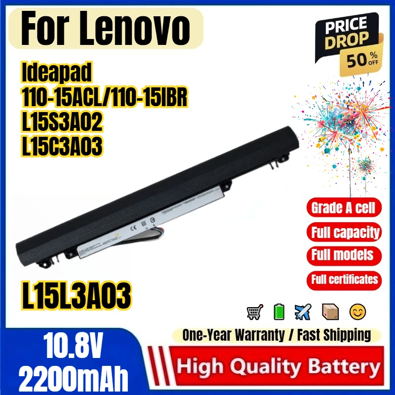 L15L3A03 for Lenovo Ideapad 110-15ACL/110-15IBR L15S3A02 L15C3A03 Laptop Battery High Capacity Battery Replacement Bateria