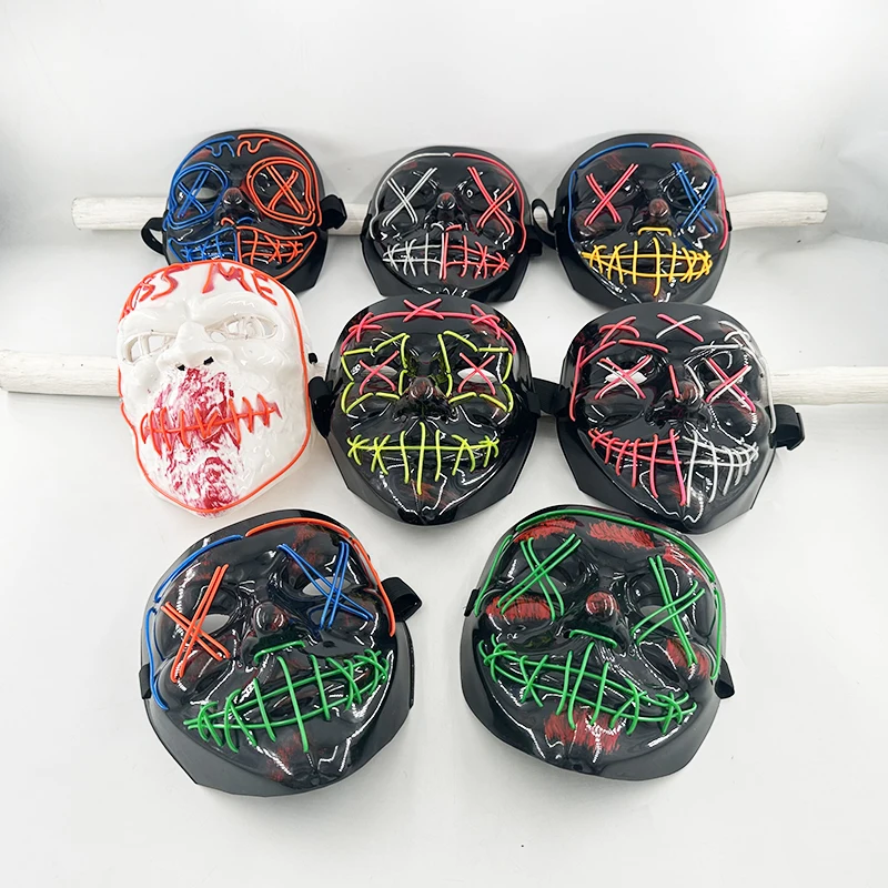 Colorful LED Purge Mask Halloween Cosplay Costume Horror Glowing Face Mask Luminous Masks Adult Kids Trick-or-treating Supplies