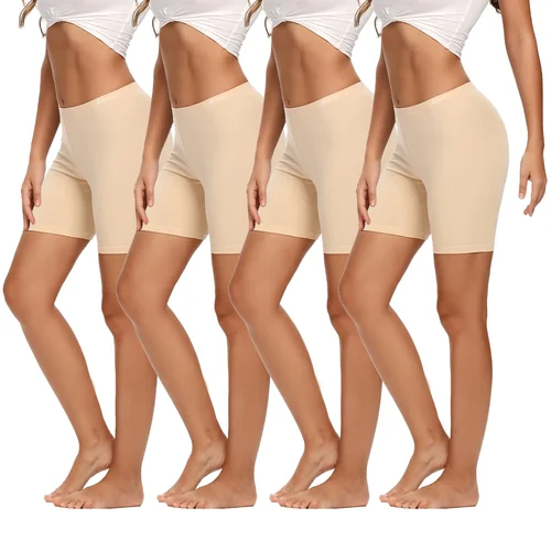 Molasus 4 Uds. Bragas de algodón para mujer, pantalones cortos de motociclista, calzoncillos Boxer para mujer, ropa interior de cintura alta antirozaduras para el trabajo, deporte, embarazada