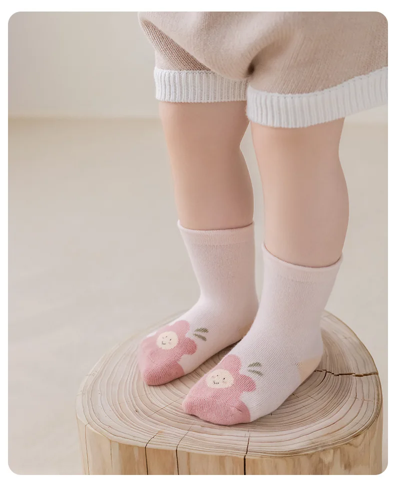 5 Paar Cartoon-Babysocken aus weicher Baumwolle, mittelhohe Socken, atmungsaktive Kleinkindsocken für Jungen und Mädchen, für den täglichen Gebrauch, lässige Kindersocken – Detail 9
