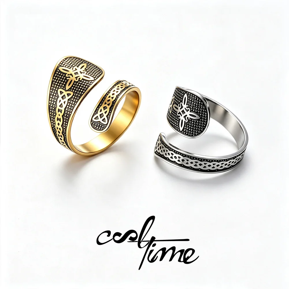 Vintage Witch's Knot Stainless Steel Ring Celtic Trinity Knot Adjustable Wrap Band Ring Unisex Protection Talisman Jewelry