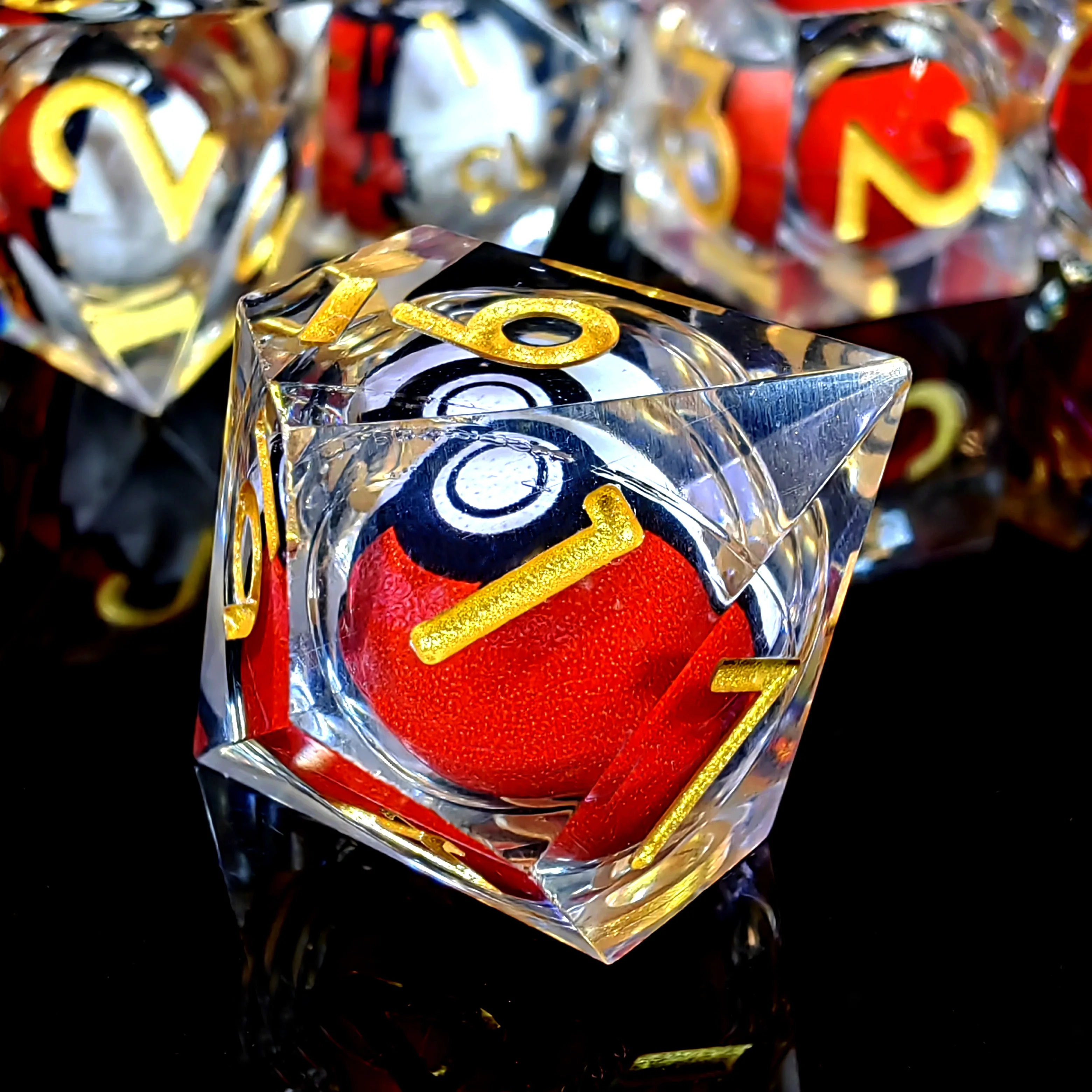 DnD Dice Set - 7-Piece Resin Polyhedral Dice with Spinning Dragon Eye Core, Transparent Design for Dungeons & Dragons, RPG Games