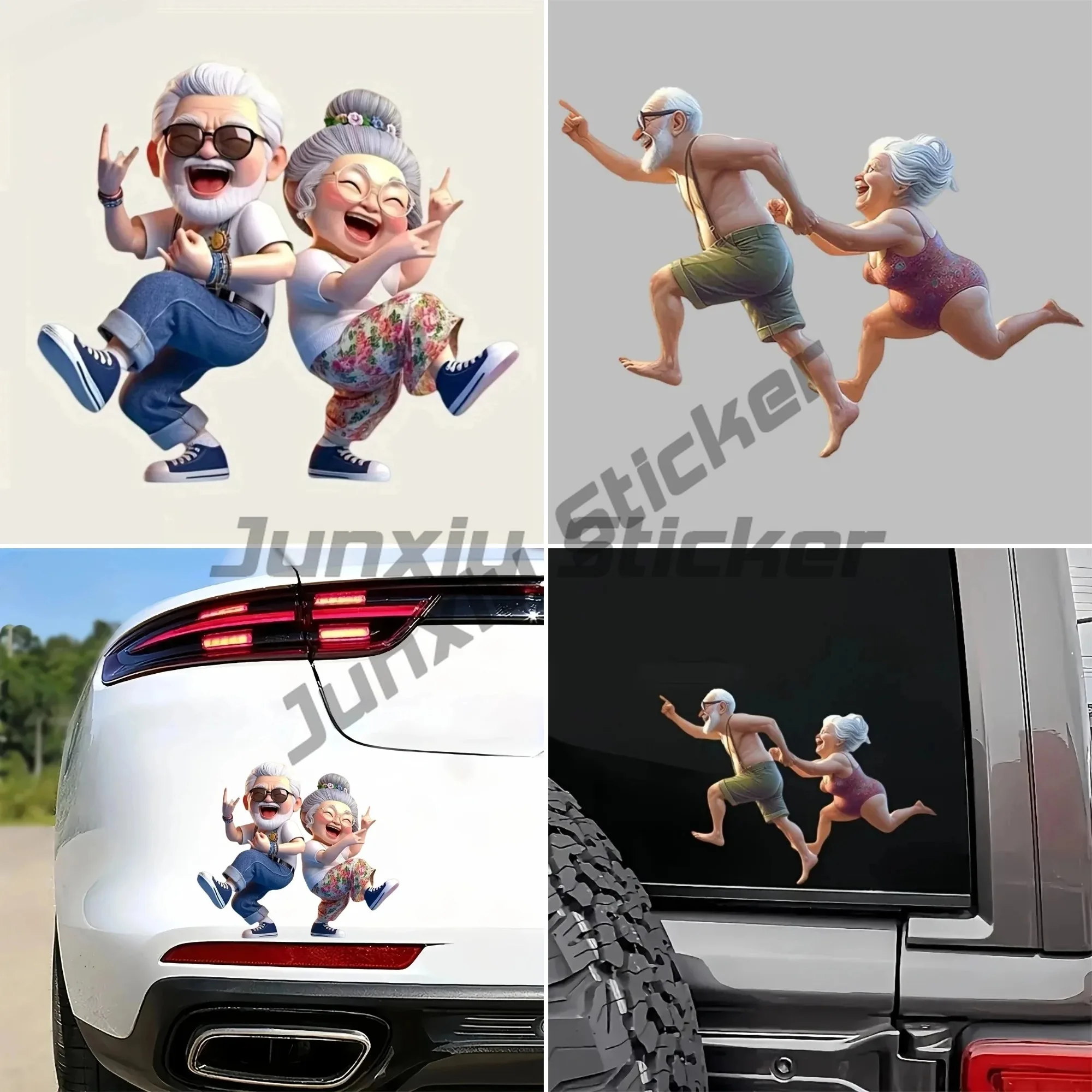 Fun Run Loving Elderly Couple Car Bumper Window Stickers for Car Truck Van Fashion Decals Vinyl Material Stickers