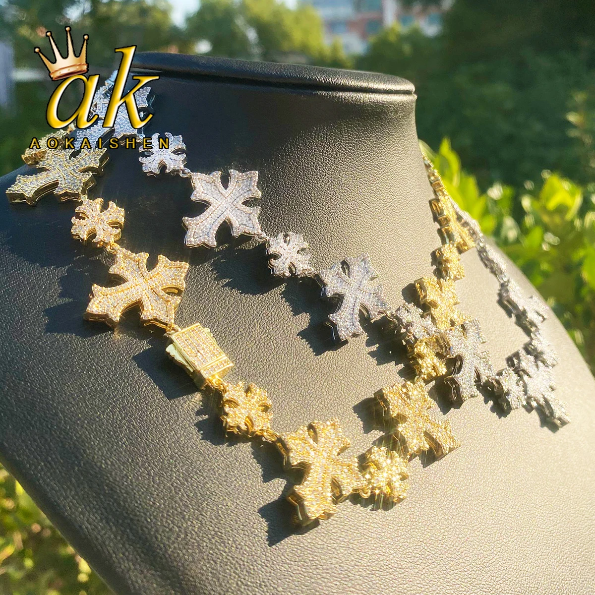 

Aokaishen Iced Out Cross Link Chain для мужчин, ожерелье, колье, зубец, ювелирные изделия в стиле хип-хоп