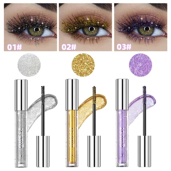 QIBEST Bunte Wimpern-Mascara, Seidenfaser, Volumen, Curling, Verlängerung, Wimpernverlängerung, Diamant-Glitzer-Mascara, Augen-Make-up