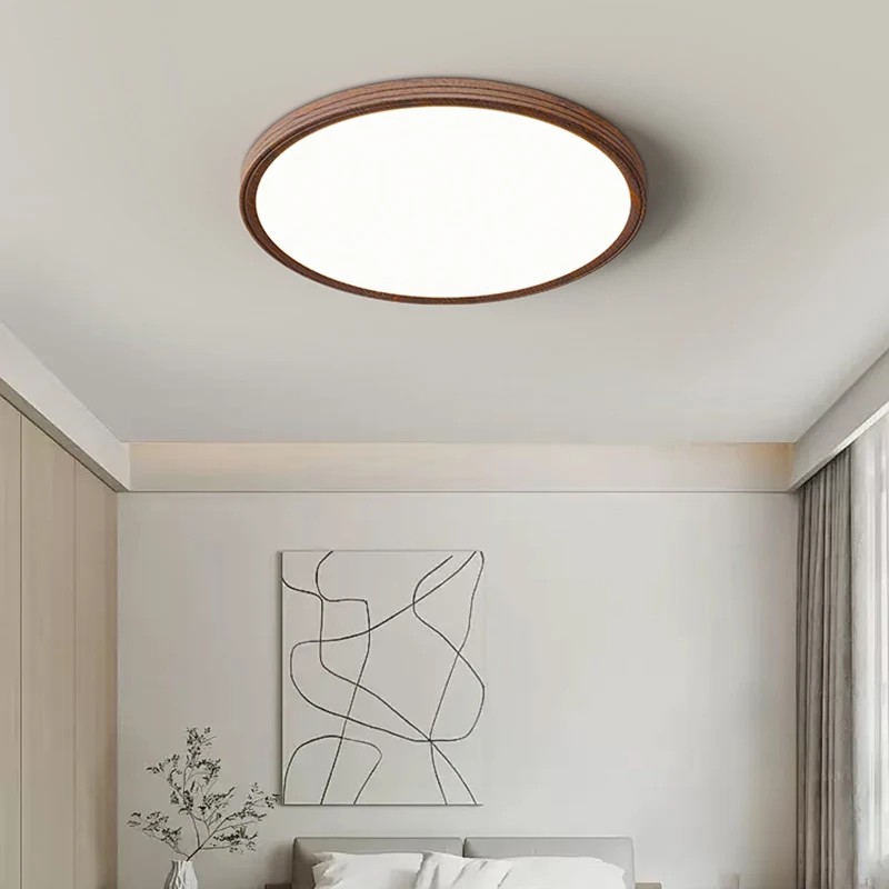 Minimalist Wabi-sabi Style Japanese Walnut Color Bedroom Lamp Ultra-thin Living Room Lamp Medieval Style Ceiling Lamp