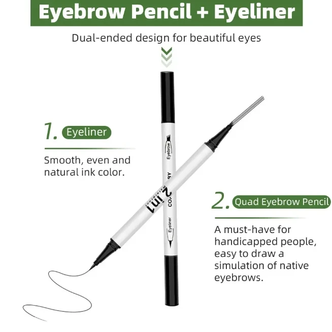 2 in1 Double Head Eye liner Brow Pencil Make up Waterproof Long-lasting No Blooming Rotatable Eyeliner Eyebrow Tattoo Pen Makeup