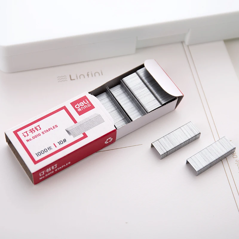 1000PCS/BOX Deli 0010 Universal 10# Staples 9.3x5mm Binding Staples for 12 Sheets 70g Paper Office School Supply