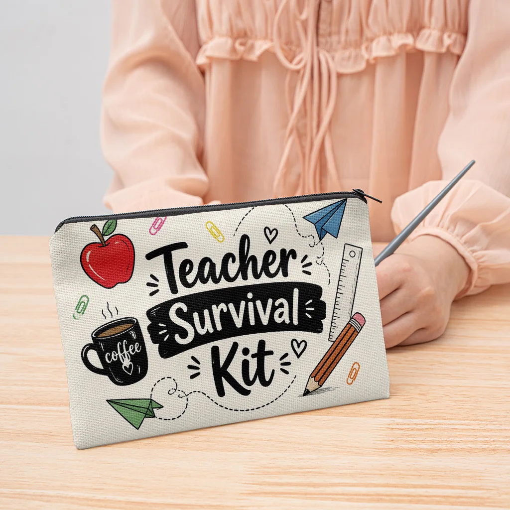 Pencil Case Teacher Survival Kit Pencil Case Foldable and Portable Makeup Bag Large Capacity Stationery Storage Bag Teacher Gift