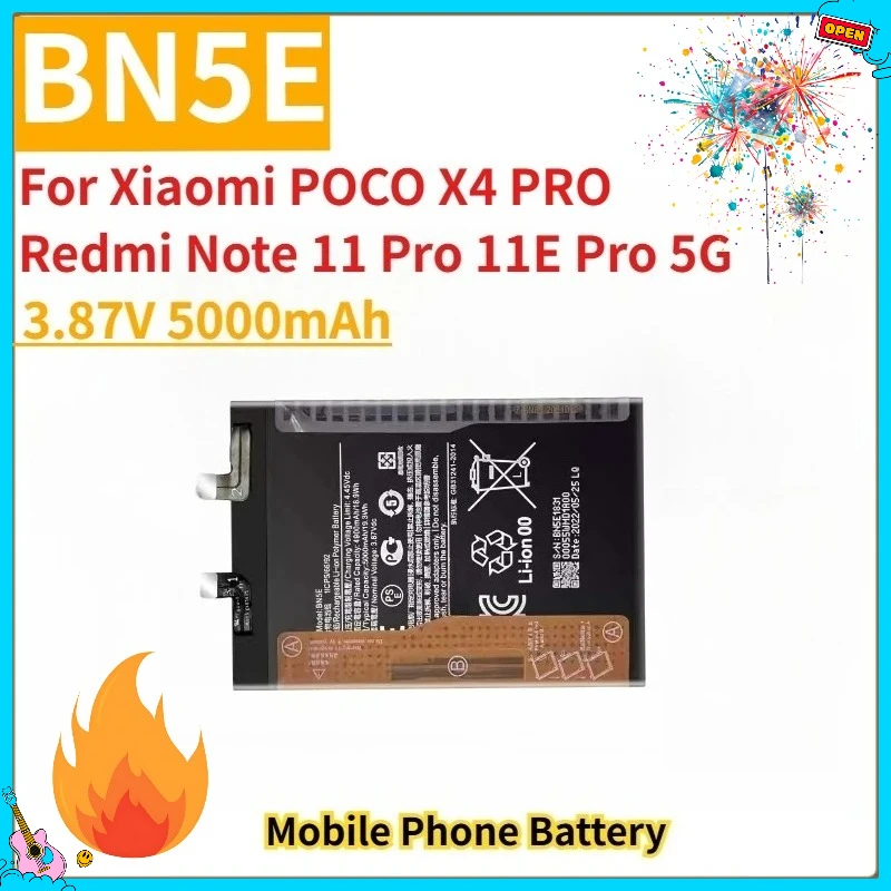 

New Replacement Mobile Phone Battery 3.87V 5000mAh BN5E For Xiaomi POCO X4 PRO / Redmi Note 11 Pro / 11E Pro 5G