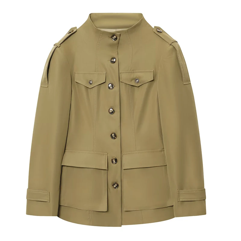 HXAO Button Damesjas Lange mouwen Bovenkleding Zak Demi-seizoen Blazer Damesjas Getailleerde lange jas Kantoor Casual jas