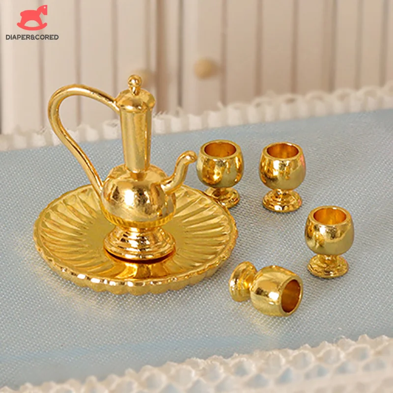 

1Set Dollhouse Mini Tea Cup Tray Model Kit Miniature Wine Pot Set Home Scene Decor Accessories Kids Pretend Play Toys