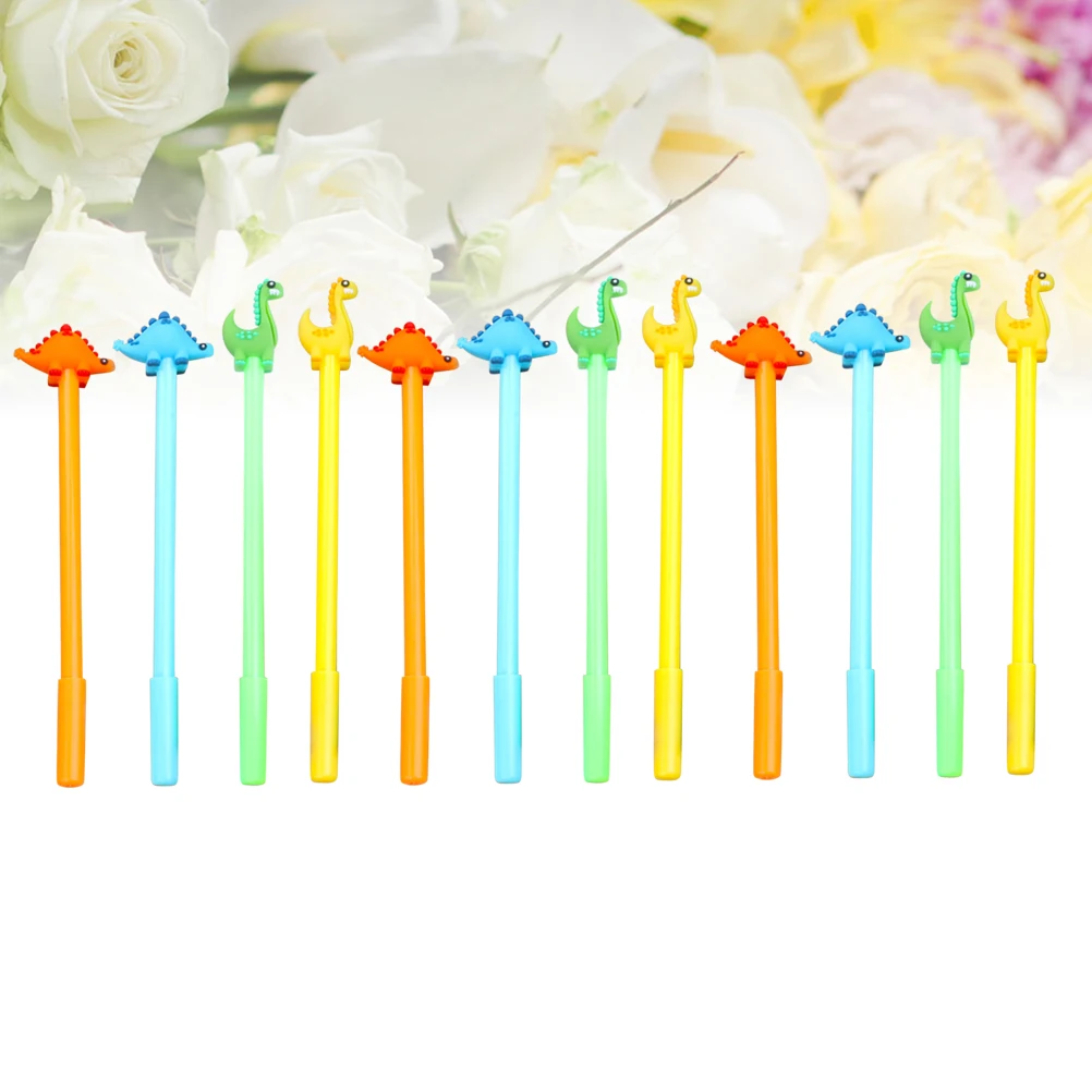 

12pcs Cartoon Dinosaur Gel Pens Premium Plastic Lightweight Smooth Writing Creative Stylish Fashion Roller Pens For