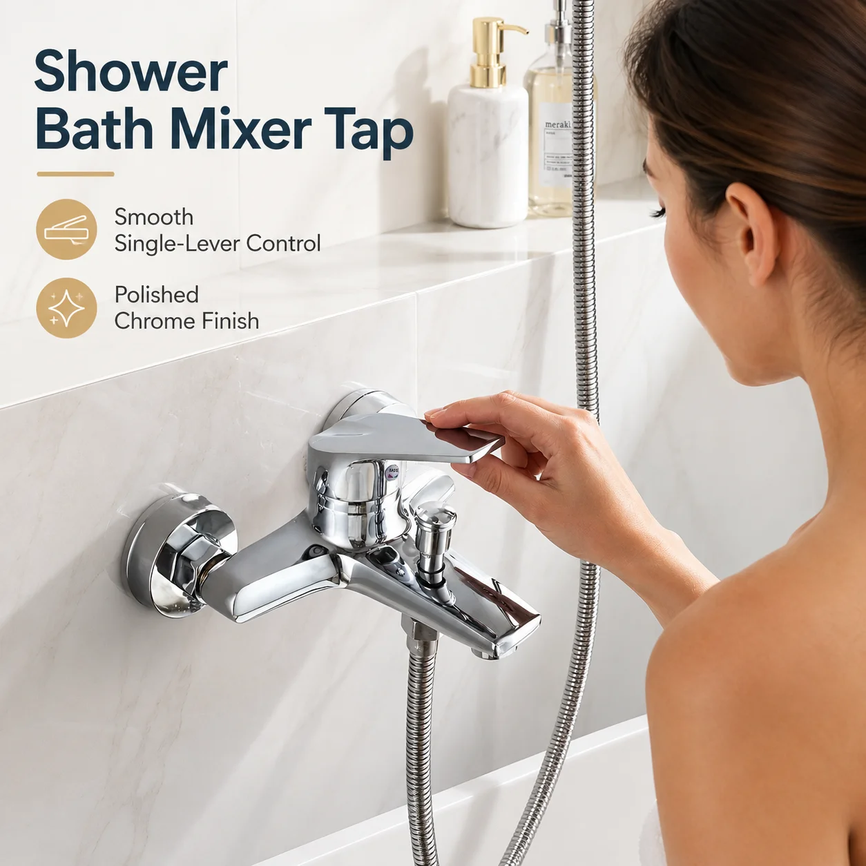 Bathtub Shower Faucet, Wall-Mounted Hot Cold Mixer Tap, Zinc Alloy Body, ABS Single Handle, Diverter and Tub Spout for Bathroom