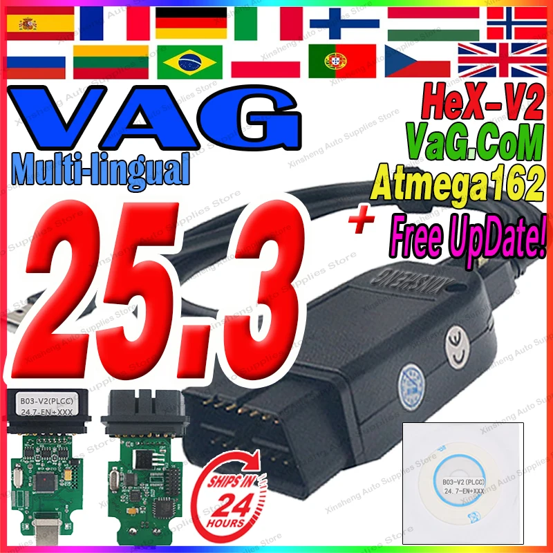 2025 Newest VCD'S V25.3 VAG'C0M V24.7  VAG C0m Popular Francais Hex Atmega162 V2 FOR V-W AU-DI Sko-da Se-at Vag FRM ITT Español