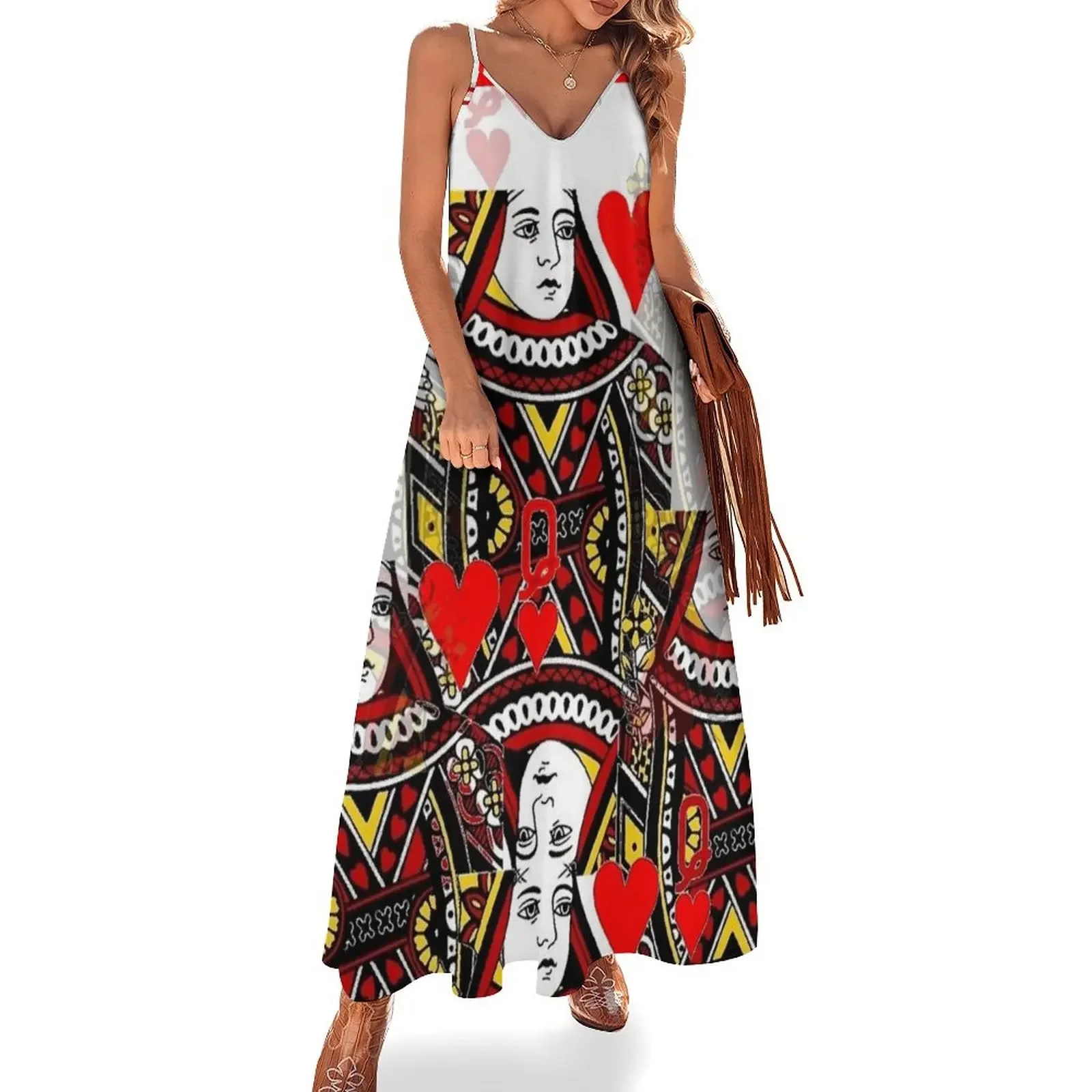 

RED CASINO QUEEN OF HEARTS PATTERN ART Sleeveless Dress women's summer clothing 2025 Women's clothing