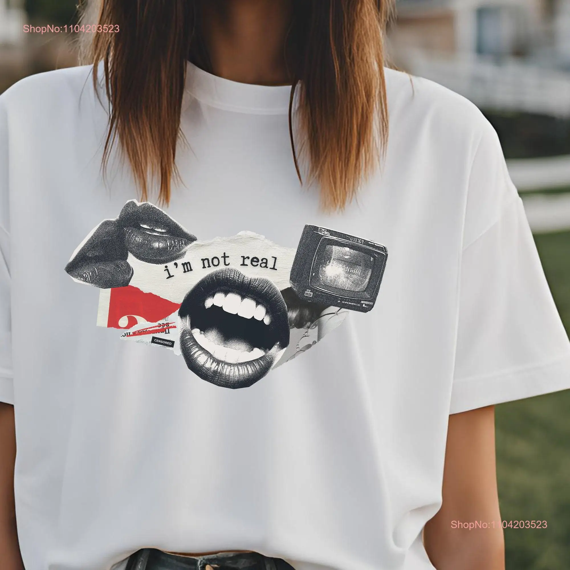 Surrealist 'I'm Not Real' T Shirt Unique for Her Women Artistic StatemenT Y2K Retro Urban Edgy Egirl Grunge Fashion