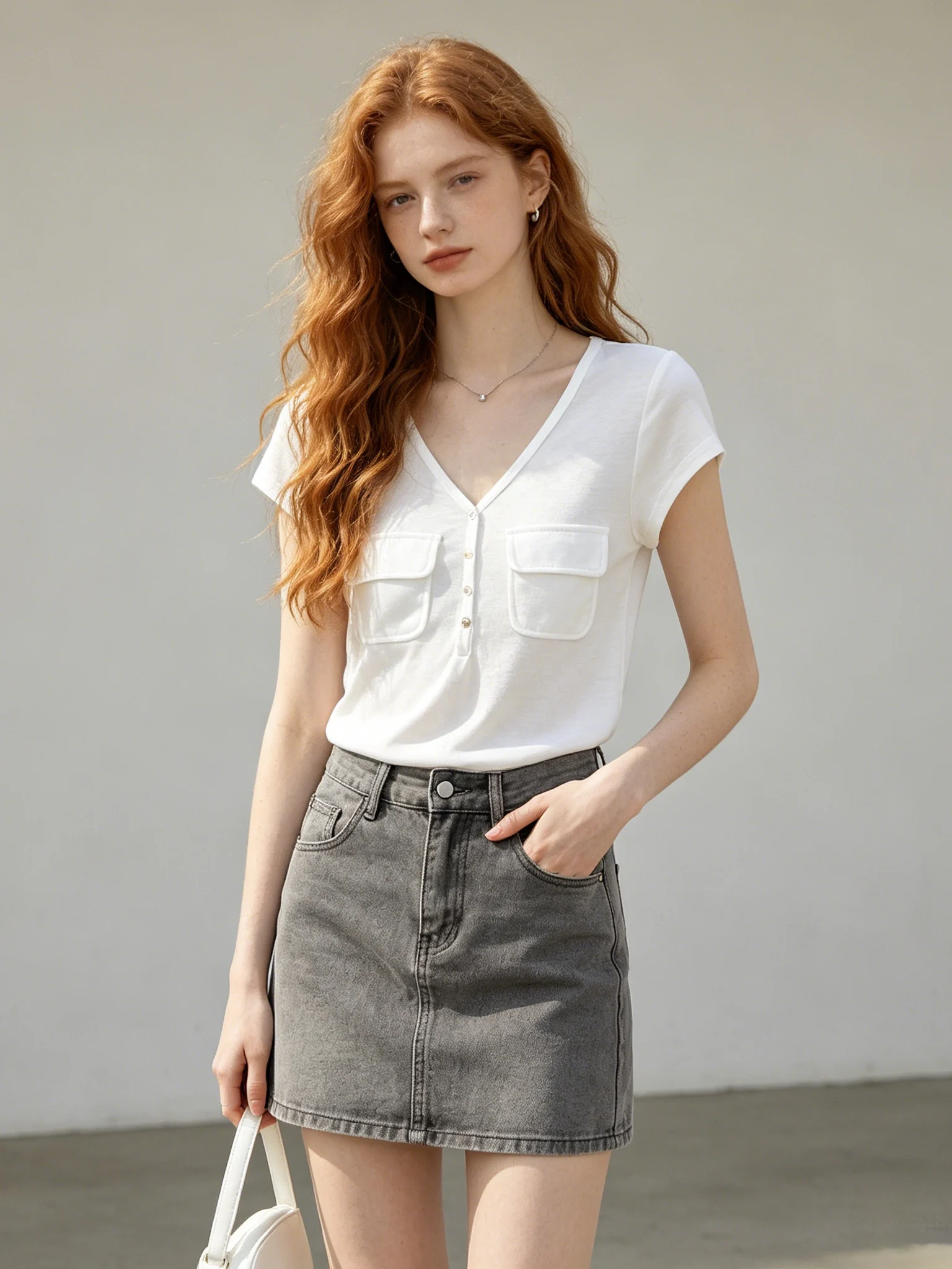 

Korean Style Commute Simple Sweet Spicy Retro Skin-friendly Short Sleeve Slim Fit Short Length Summer Versatile Personality T...