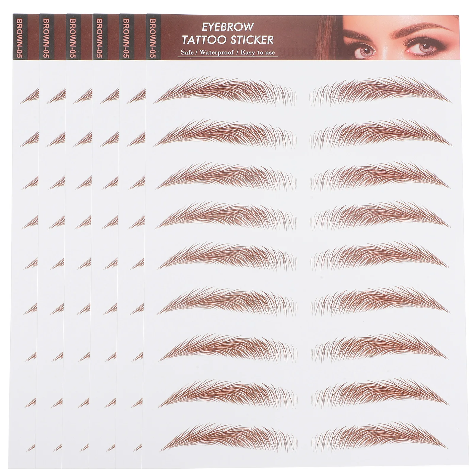 

6 Sheets Brown Water Transfer Decal Makeup Temporary Realistic Replacement False Eye Brows Waterproof
