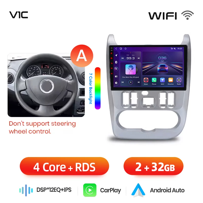 Junsun draadloze CarPlay Android Auto autoradio voor Dacia / Renault Logan 1 & Sandero 1 & Duster 1 2004-2015 met ingebouwde koelventilator, Android GPS navigatie, multimediaspeler, WiFi, DSP, RDS,