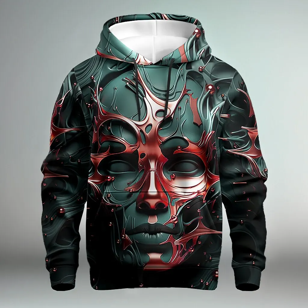 Fun 3D face printed men's sportswear, hip-hop trend, Harajuku Y2K clothing, super large hoodie, casual hoodie