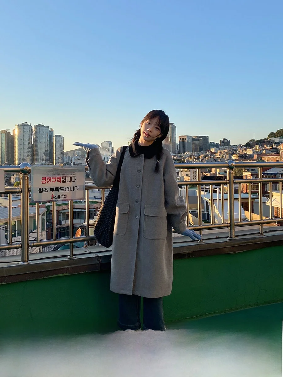 

Thiened Cotton Lined Long Woolen Coat for Women Winter Warm Outerwear Sweet Sle Japanese Faion Milk Rabbit Brand