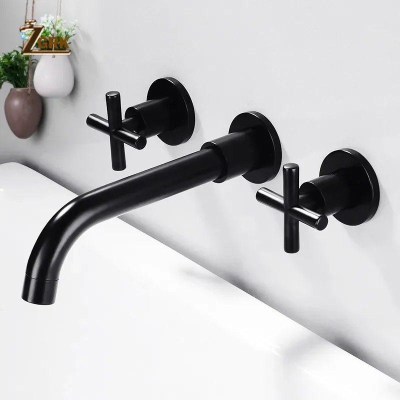 Bad Wastafel Mengkraan Chroom Antiek Messing Badkamer Wastafel Mengkraan Kraan Wandmontage 3 Pcs Zwart Kraan Dual Handle sink Tap