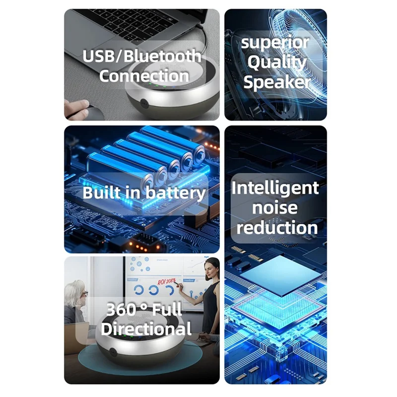 

【Must-Haves】USB Bluetooth Conference Device With 360° Microphone For Live Broadcasts And Online Learning, Black