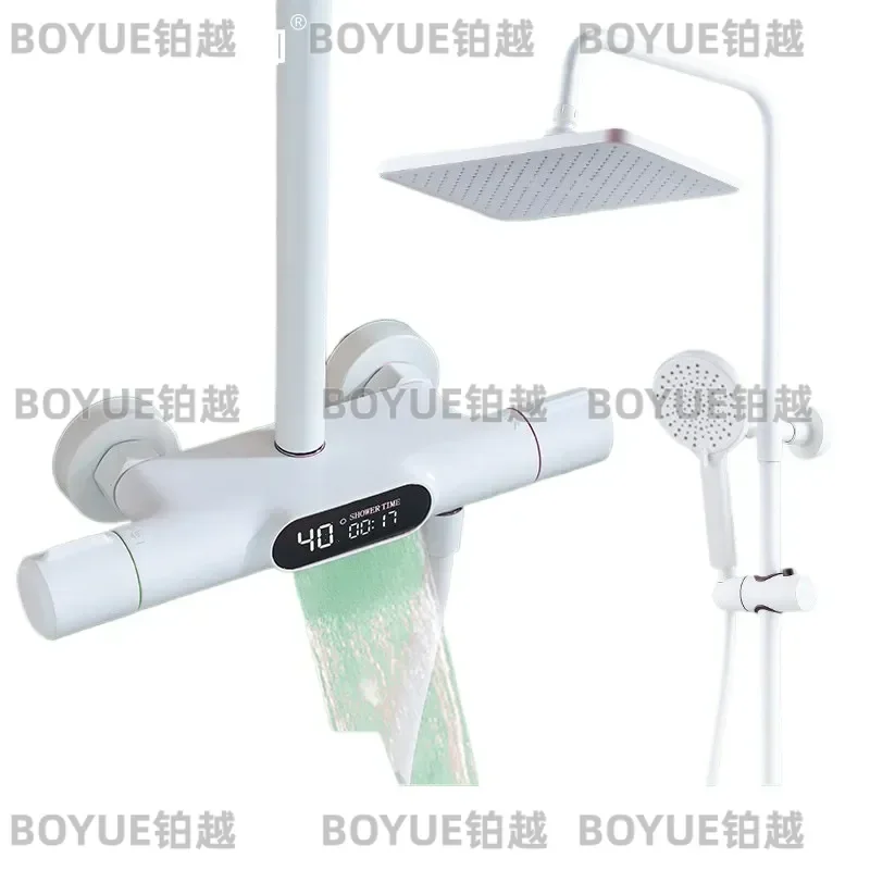 Gray Digital Display Shower Set 3 Speed Constant Temp Pressurized Head Refined Copper Bathroom Fixture Modern Home Bath