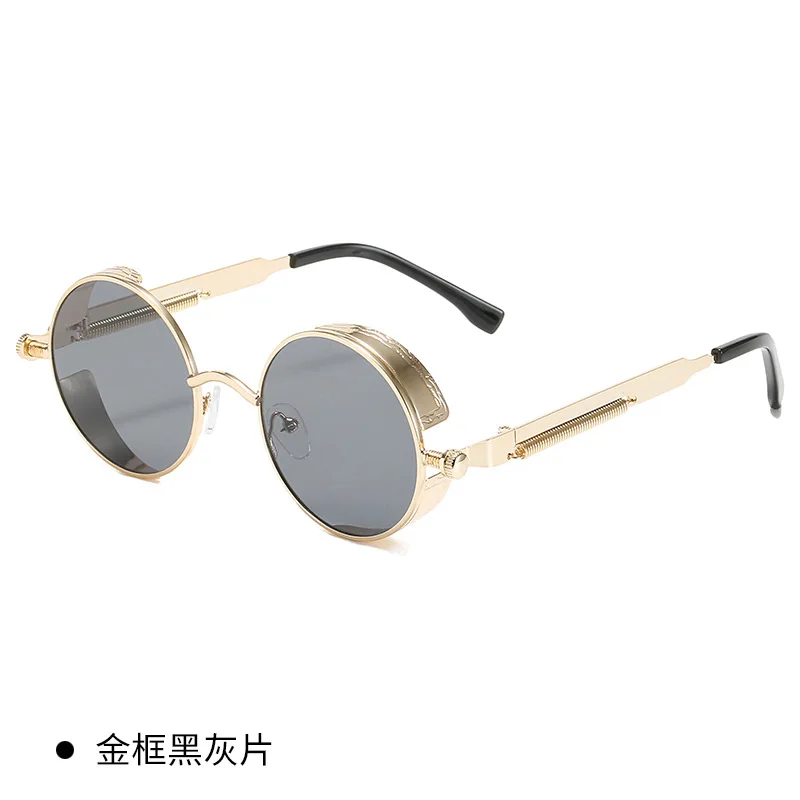 2025 New Hip-Hop Retro Sunglasses For Men Round Metal Punk Style With Spring Legs UV Protection