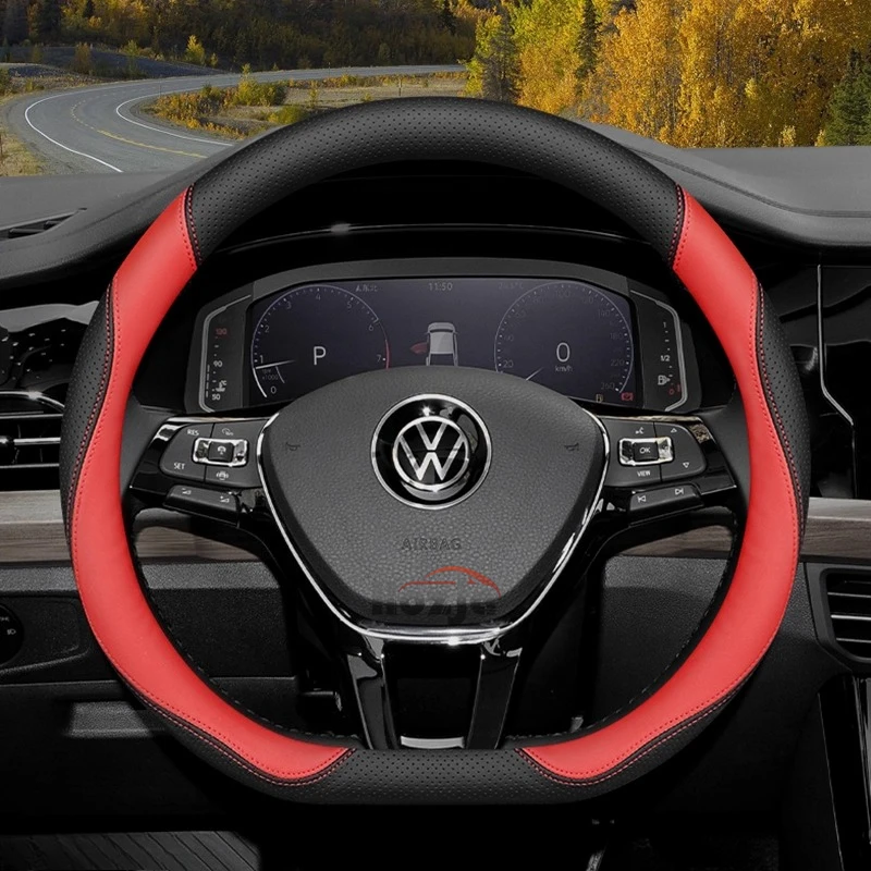 Leather Car Steering Wheel Cover for Volkswagen Tiguan T-cross Teramont Polo Jetta Caddy T-roc Tayron Crafter 2025 Accessories