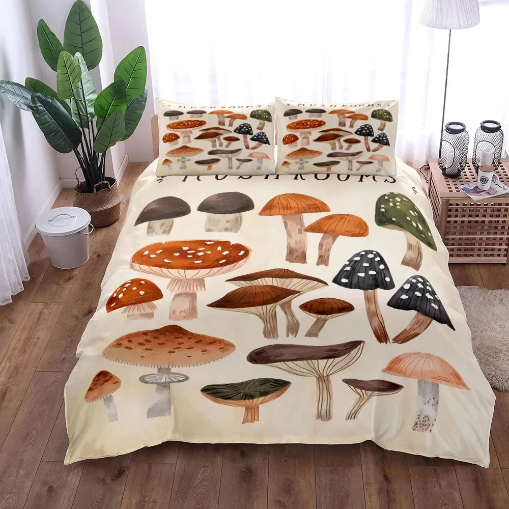 Chic Mushroom Illustration Art Duvet Cover Set King Queen Double Twin Single Bed Linen Set