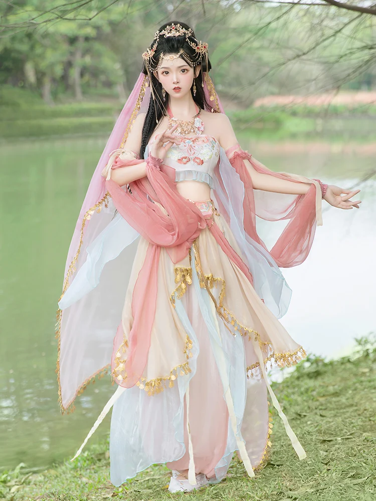 Dunhuang-Roupas Femininas Han Chinês, Exóticas Trajes de Performance de Dança Dai, Nova Região Oeste foto Cosplay