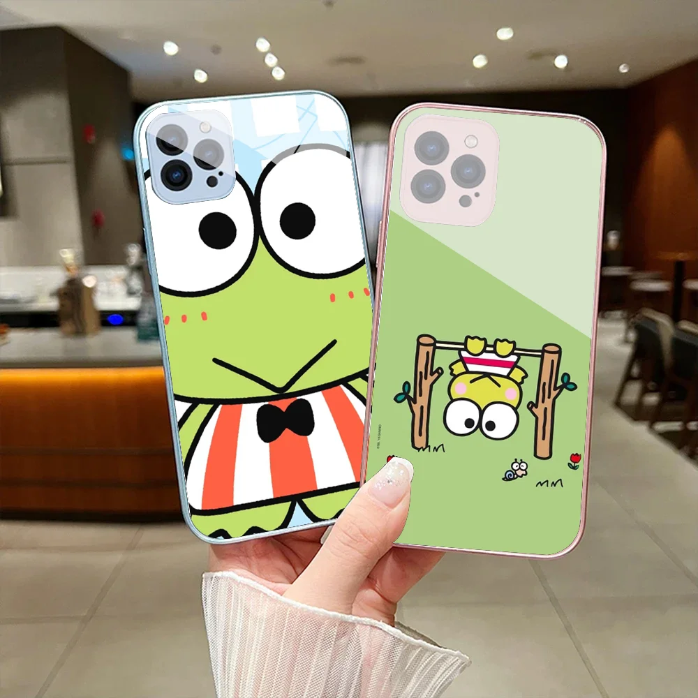 S-Sario K-Keroppi Phone Case For IPhone 15 14 13 12 Mini 11 Pro Max X XS XR 6 7 8 SE Plus Glass Hard Cover