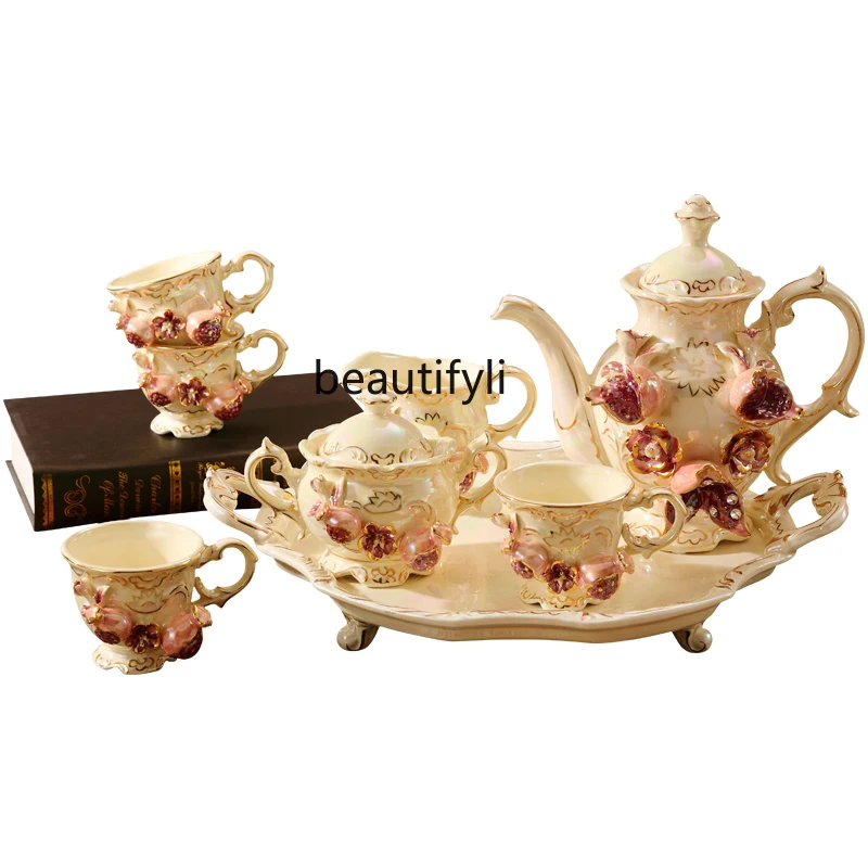 

zqEuropean Coffee Set Coffee Cup Set American British Style Ceramics Scented Tea Household Complete Set with Tray