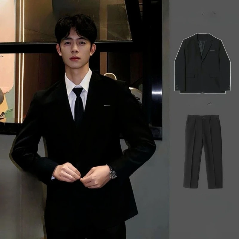 Men's Padded Shoulder Blazer Set Preppy Style DK Uniform Suit Jacket Spring Autumn Student Class Outfit