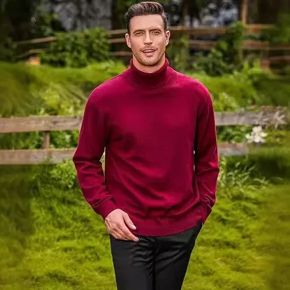 European and American Young Men's High-neck Sweater, Fashionable Pure Color Versatile Knitted Pullover for Autumn and Winter.