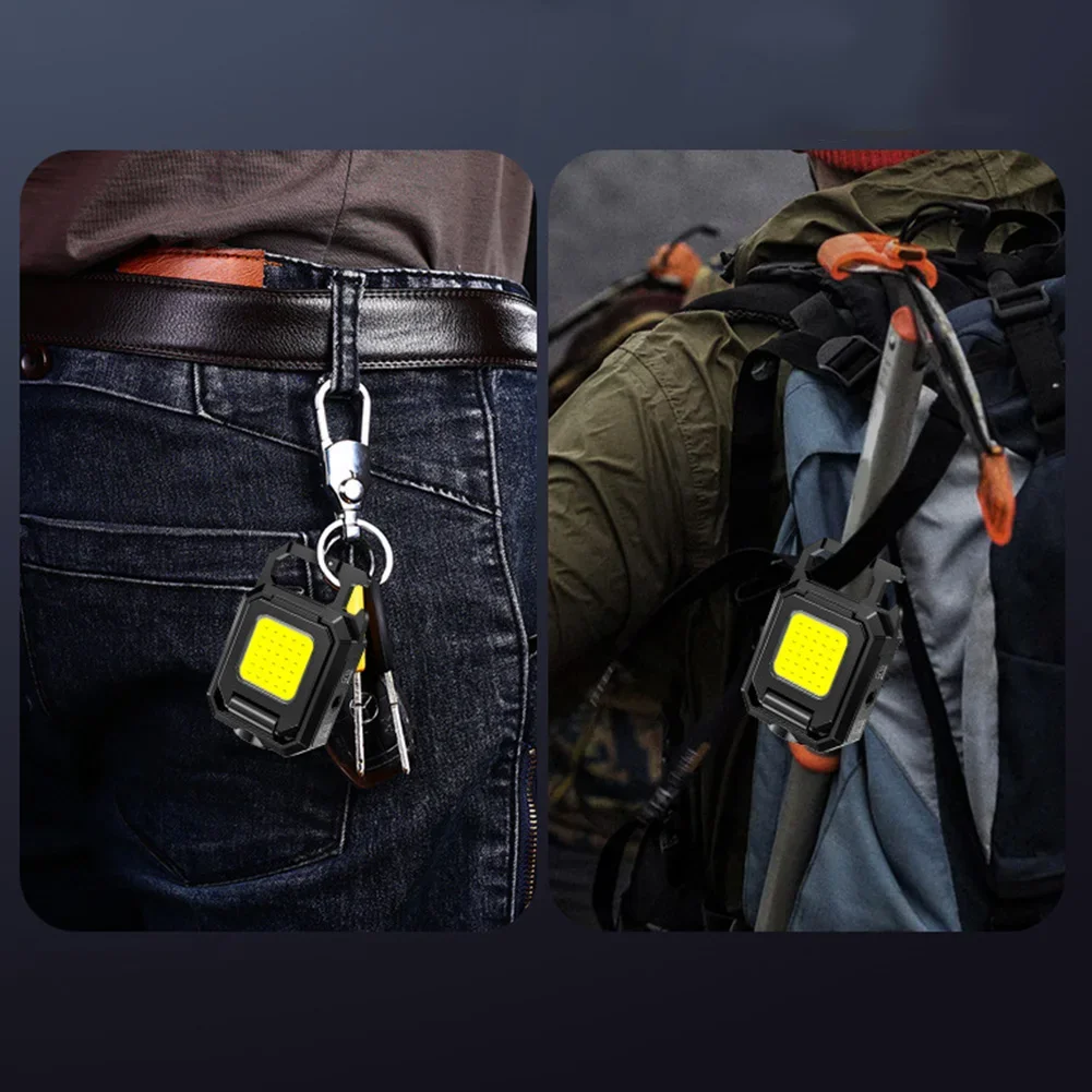 XPE Mini Keychain Light 1000LM COB LED Pocket Flashlight Type-C USB Rechargeable IPX4 Waterproof for Outdoor Camping Hiking